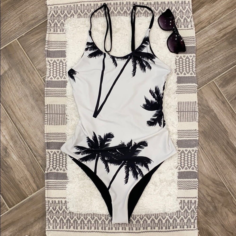 One Piece Black & White Bathing Suit - M